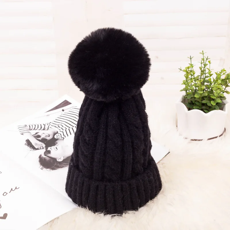 Winter Hat For Women Faux Fur Ball Cap Pom Poms Girl 's Hat 
