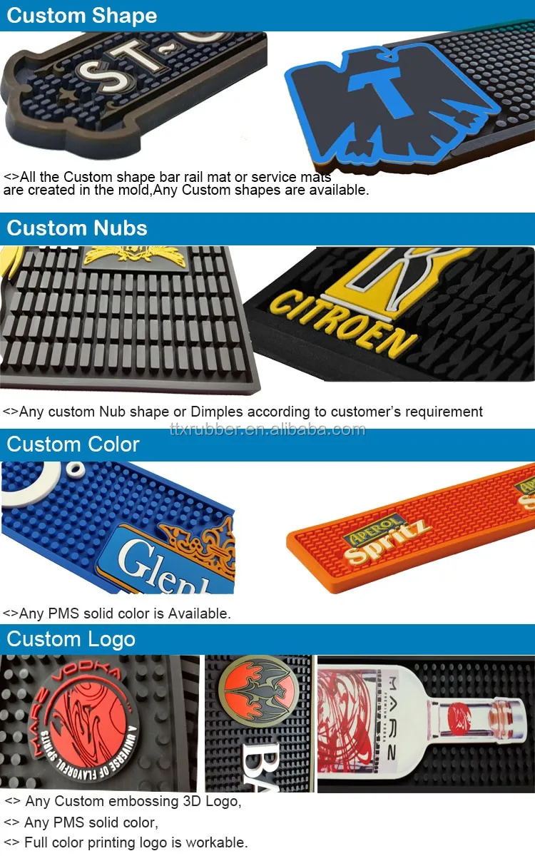Oem Factory Bar Accessory Rubber Pvc Branded Log Bar Spill Mat Counter