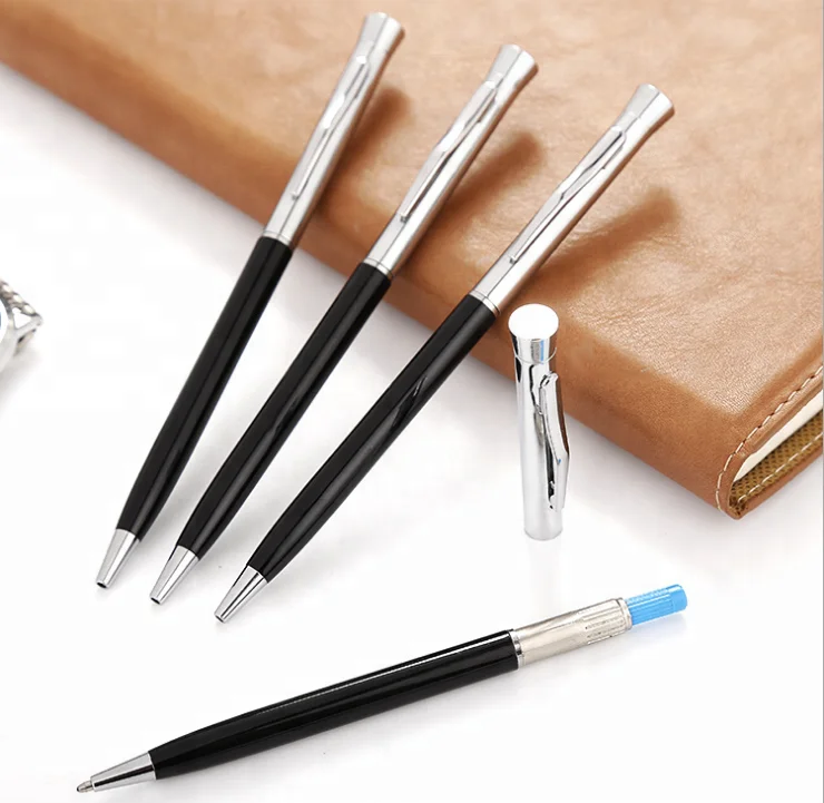 Flat Top Slim Black Silver OEM Metal Pen2.png