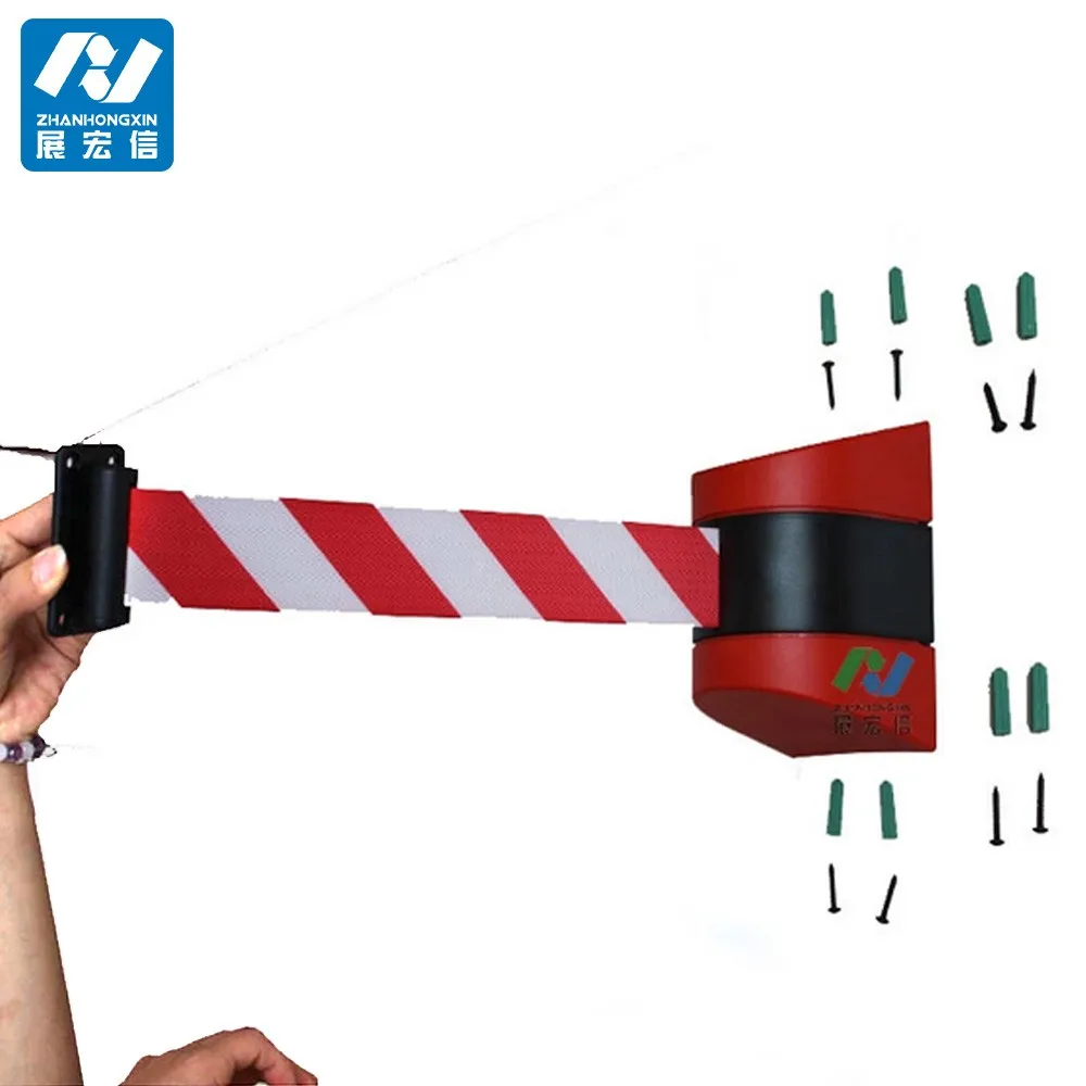 Warehouse wall mount retractable barrier crowd tape retractable belt crowd wall