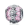 100% 925 Sterling Silver Mom Love in Heart Pink CZ Charm fit Women Charm Bracelet & Necklace Jewelry Mother Gift BAMOER