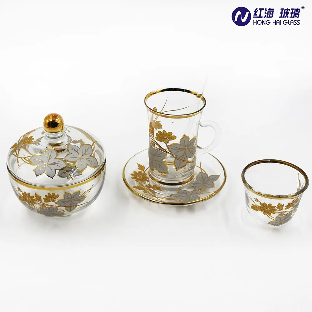 Hot Sale Gold Painted 12pcs Tea Cups Set(white Glass) Buy Glass Tea
