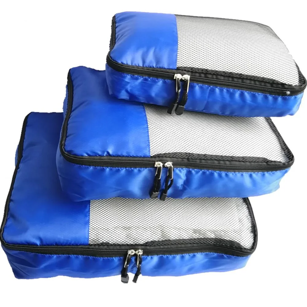 Custom Black Polyester Packing Cubes Compression Bag With Mesh Panel