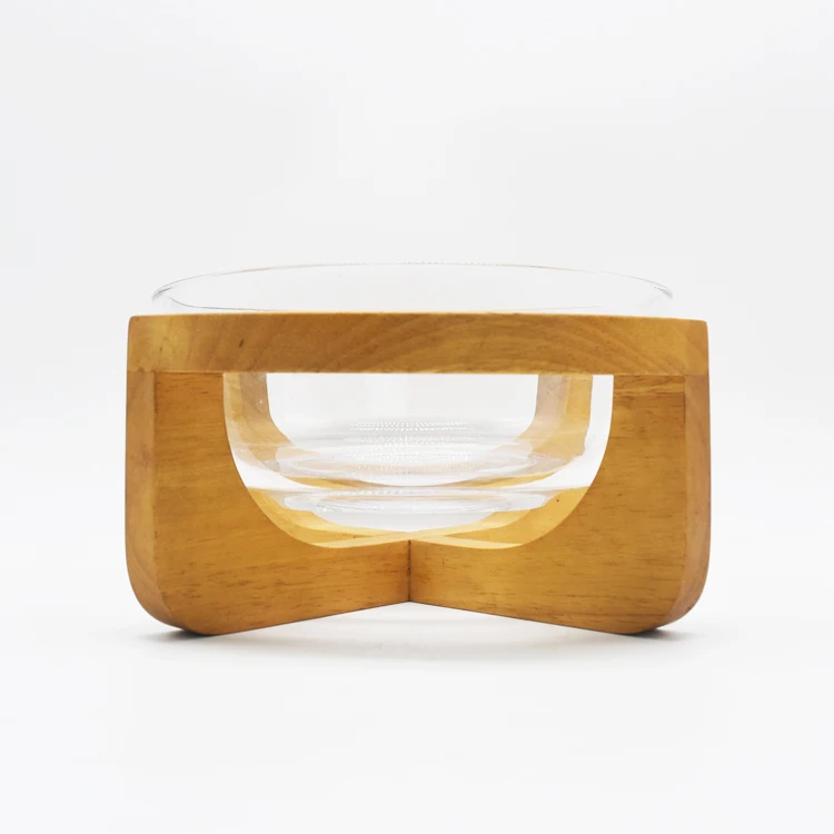 Modern Large Clear Glass Fruit Salad Bowl With Wooden Holder Buy
