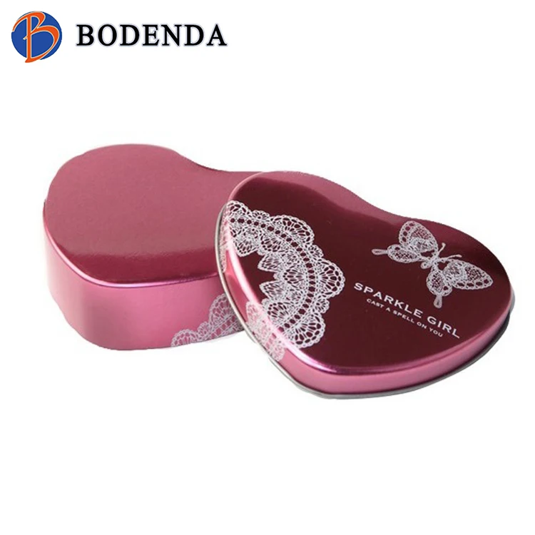 Promotional  heart shape small jewelry storage box girl earring packaging tin box