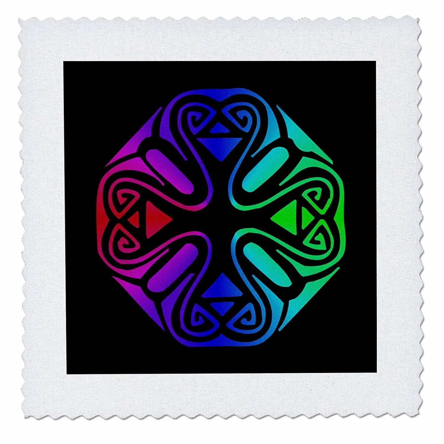 3dRose Russ Billington Designs - Abstract Geometric Motif in Magenta Purple Blue and Green - 16x16 inch quilt square (qs_262223_6)