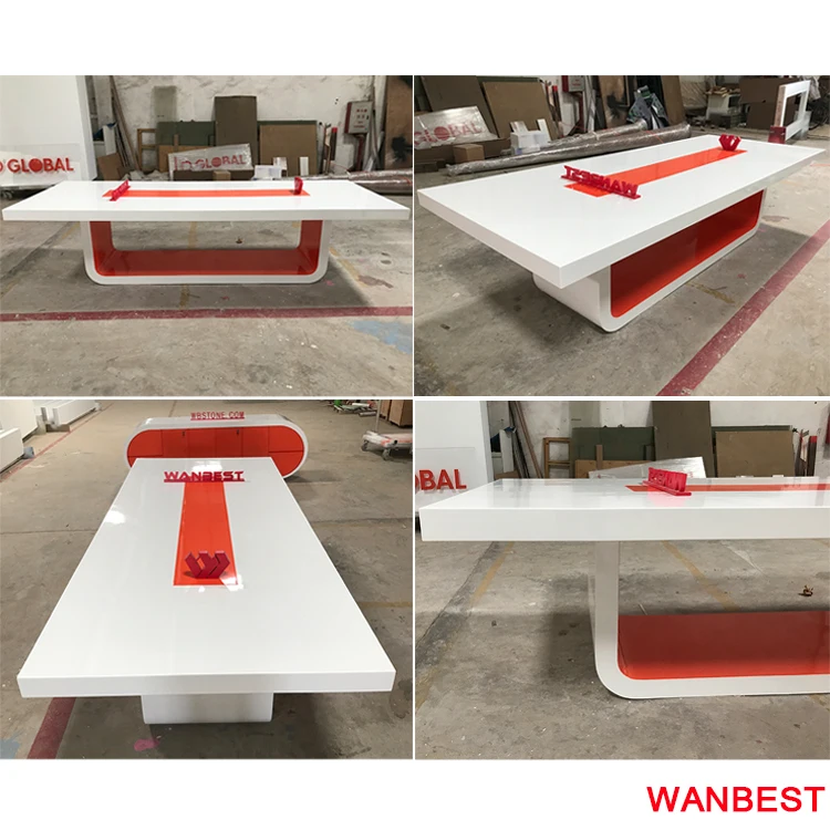 Luxury Artificial Marble White Office Furniture Conference Room Table Meeting Desk