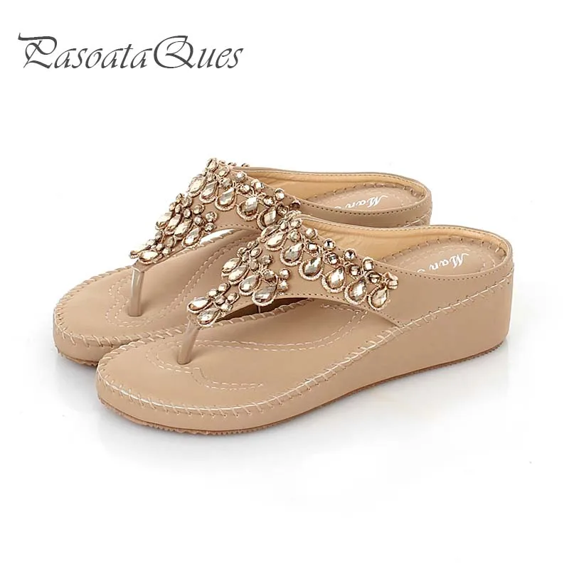 Ladies Womens Wedge Comfort Sandals Cushioned Flip Flops New Footbed Shoes Size | eBay