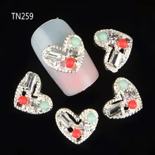 10pcs Silver Metal Heart Rhinestones 3d Nail Art Decorations, Alloy Nail Stcikers Charms Jewelry for Nail Gel/Polish Tools TN259