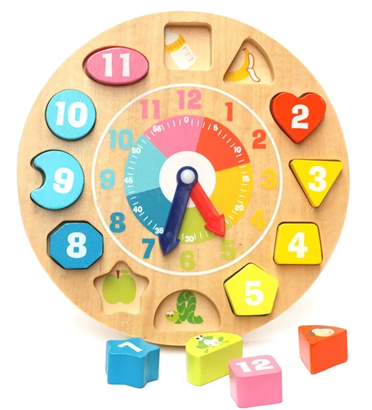 Beech Wood Material Preschool Kids Play Clock Wooden Stand Alarm Clock