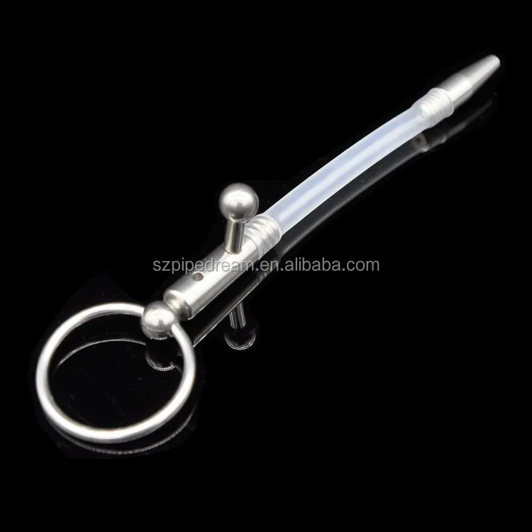 Male Stainless Steel Urethra Catheter With 2 Size Cock Ring Penis