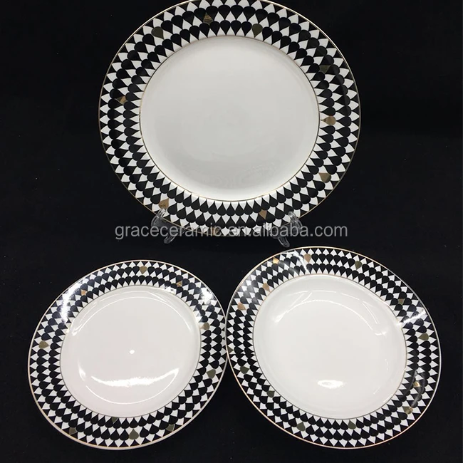 Black Spots Ceramic Plates Set Fine Porcelain Round Dish Dinner Plates