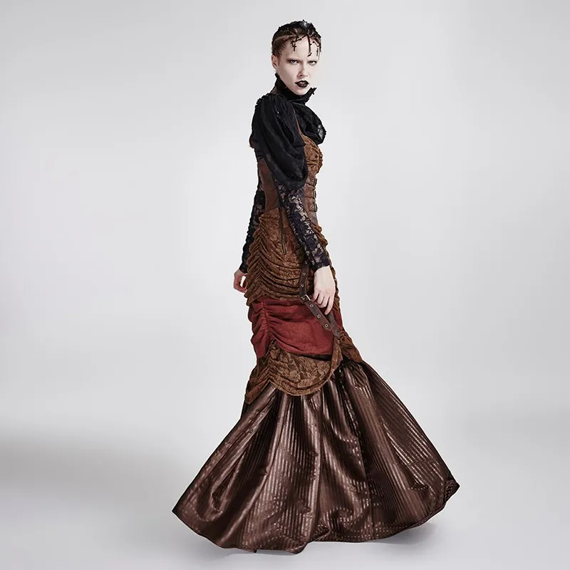 q-295punkrave 蒸汽朋克舞会礼服全长晚礼服派对连衣裙圣诞派对连衣裙