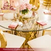 Round metal base glass top gold scale stainless steel dining table