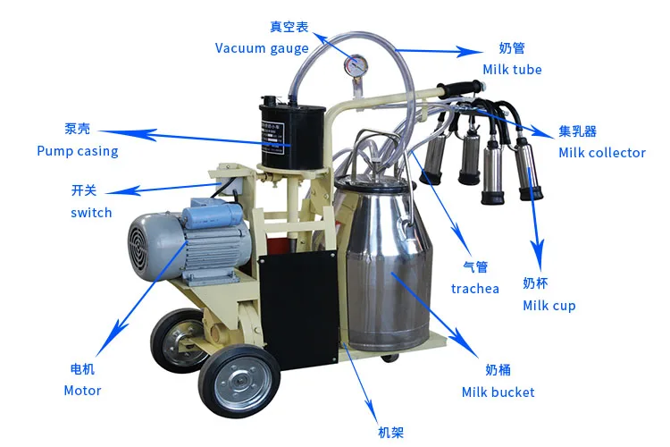 durable dairy farm animal piston best dairy mobile mini milking machine for farm portable