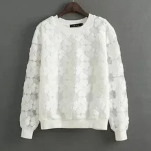 Novo 2016 Casual Em Torno Do Pescoço Hedging Camisola Mulheres Lace Oco Out Feminino Sudaderas Hoodies Solta Toda a Partida Assentamento S ~ XL