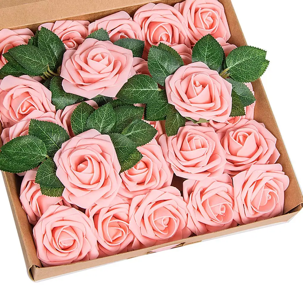 Artificial Flowers Blush Roses 25pcs Roses W/stem For Diy Wedding