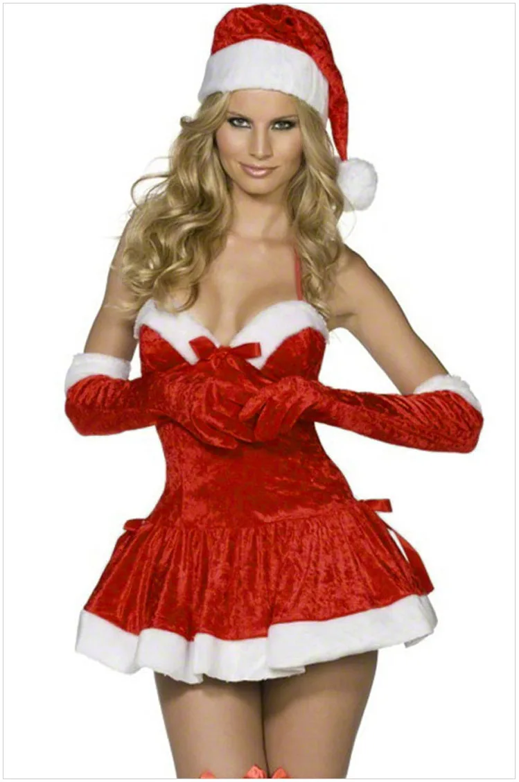 Sexy stretch velvet long sleeved santa helper promo girl dress freeshipping