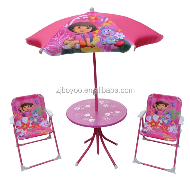 Outsunny Kinder Bistro Set – Tisch + 2 Stühle + Sonnenschirm, Cowboy-Thema, Faltbar, Für 2–5 Jahre
