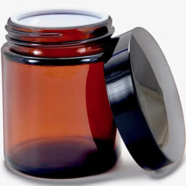 Amber Brown 4 Oz 120ml Round Glass Jars With Inner Liners And Black Lids Buy 4oz Glass Jar