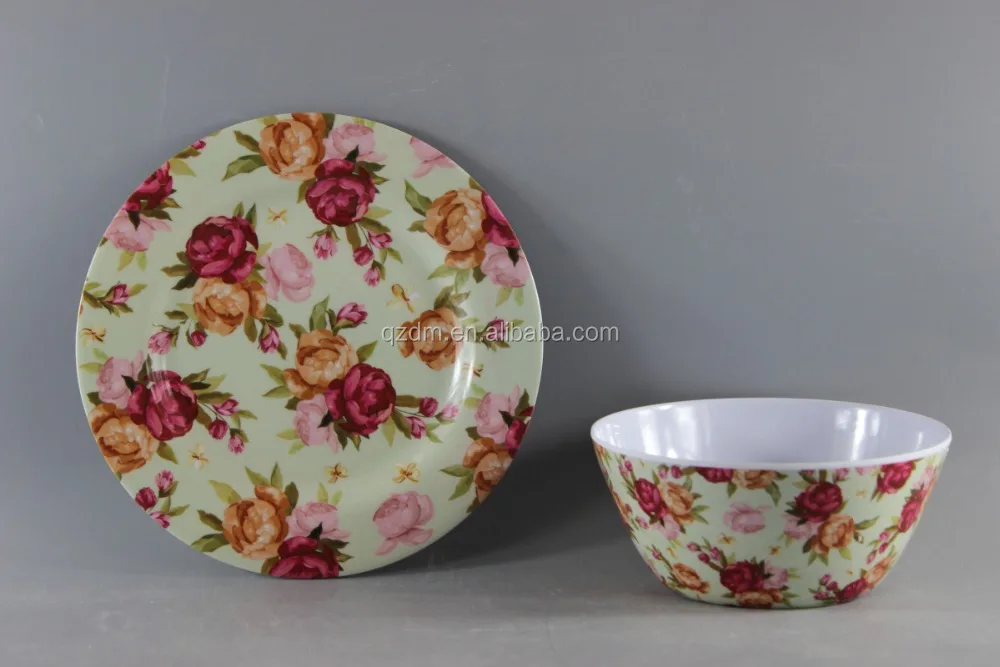 30% Melamine &100% Melamine 3pcs Plastic Dinner Set Of Plate/Bowl/Cup