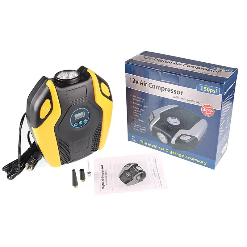 150PSI Electric Tire Inflator Portable Air Compressor with Digital Display and Emergency LED Lighting