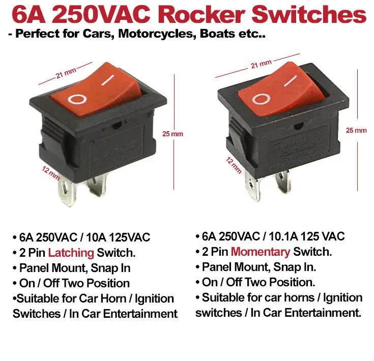 2Pcs Mini Rocker Switch Rocker Switch Round Black 15mm 1 Pole 230V 6A Car 12V DC