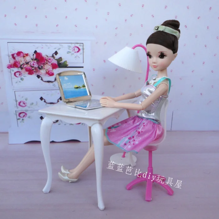 Free Shipping doll furniture desk lamp laptop chair phone 5 accessories for Barbie Doll girl play