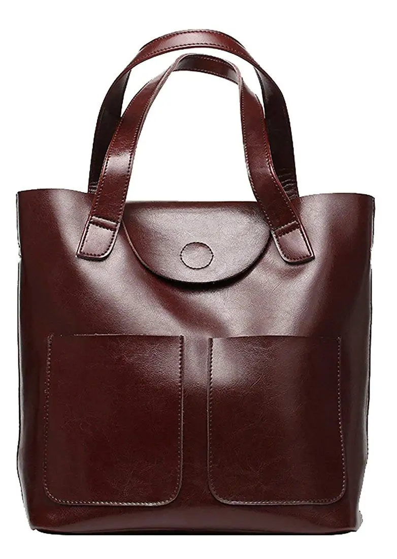 Heshe Womens Leather Handbags Ladies Deisgner Purse Tote Top Handle Bag Bucket Fashion Bags Set