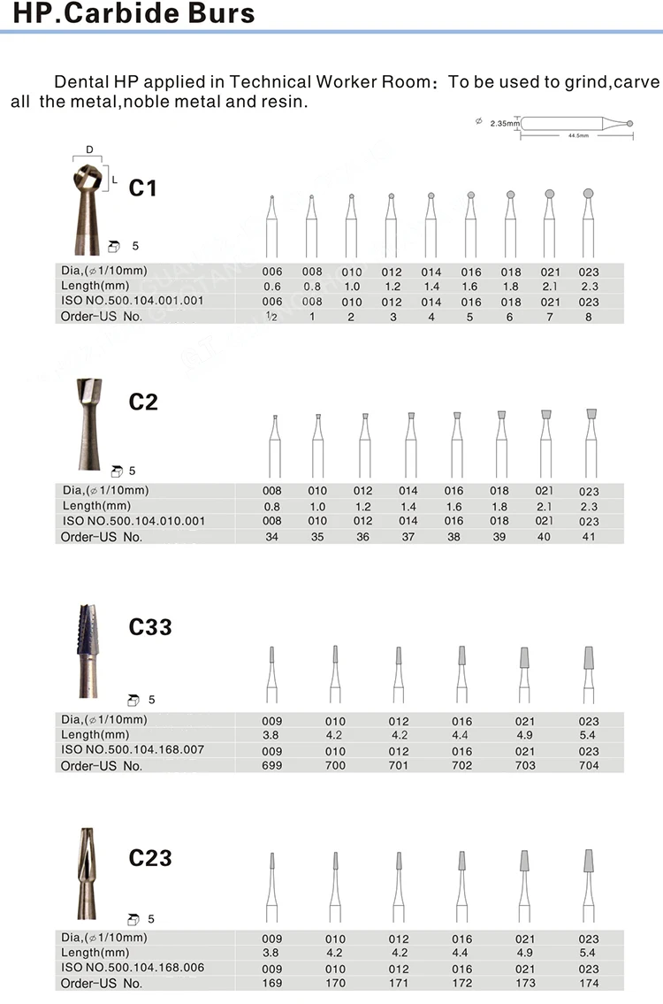 High Speed Rotary File Diamond Laboratory Tungsten Carbide Dental Burs
