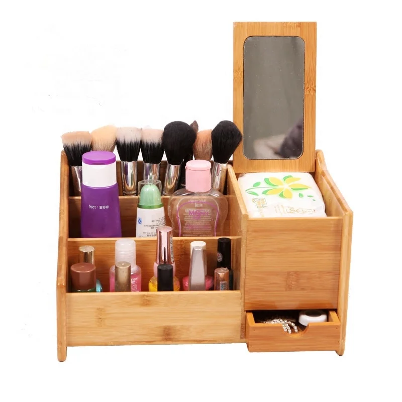 Bamboo Makeup Organizer With Mirror Buy Makeup Organizer With Mirror,Portable Makeup Organizer