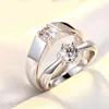couple Wedding rings adjustable Silver Plated Four Prong Rhinestones Inlaid Size Opening Adjustable Silver Plated Rings Mix