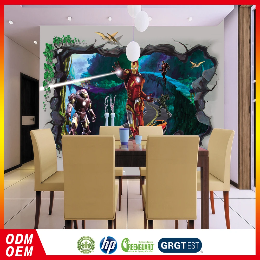 3d carta da parati del fumetto iron man design wall murals bambini ... Carta parati isolante termico