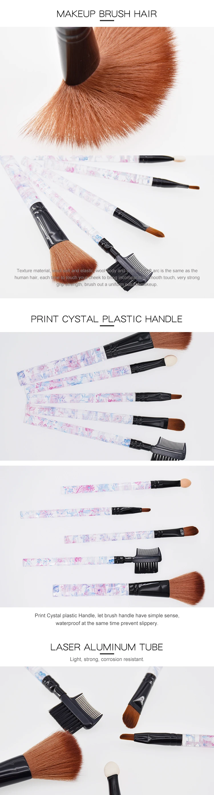 Fcmakeup 5Pcs Make Up Brushes Crystal Makeup Brush Set