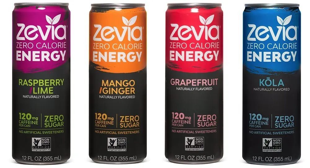 Zevia Zero Calorie Energy Drink Naturally Sweetened Energy Drink, Variety Pack, (12) 12 Ounce Cans; Mango Ginger, Raspberry Lime, Grapefruit, and Cola-flavored Caffeinated Beverages with No Sugar