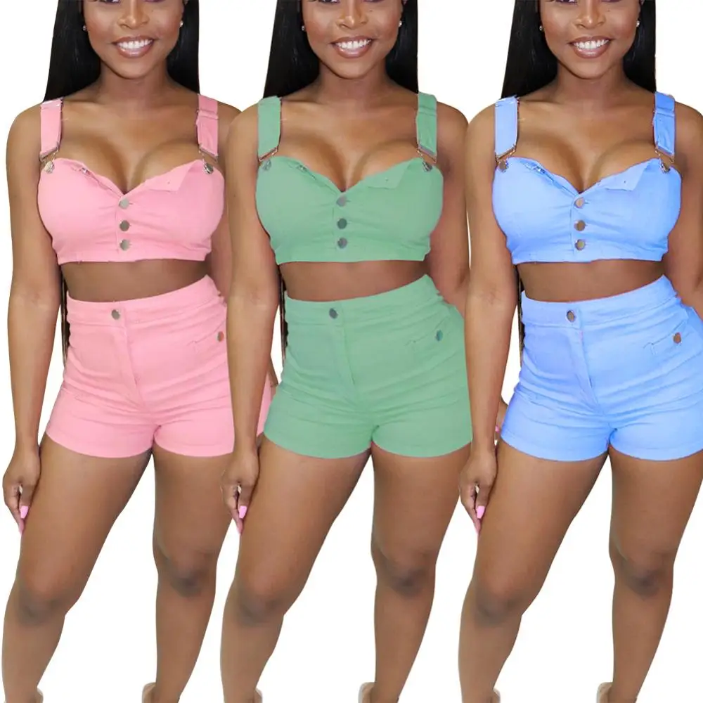 pink denim two piece set