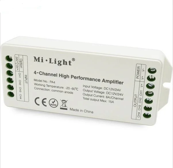DC12V/24V 15A Milight 4-Channel Led Amplifier Controller for RGB RGBW LED Strip