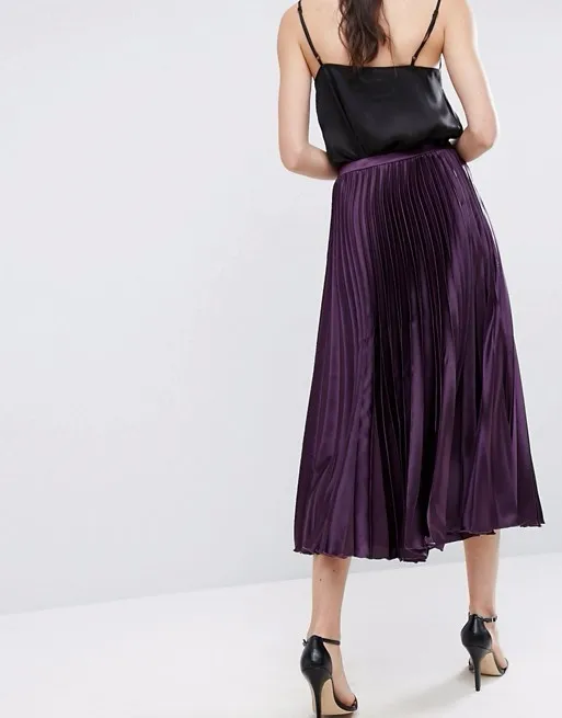 Pleated Satin Midi Skirt For Women - Buy Pleated Skirt,Latest Long ...