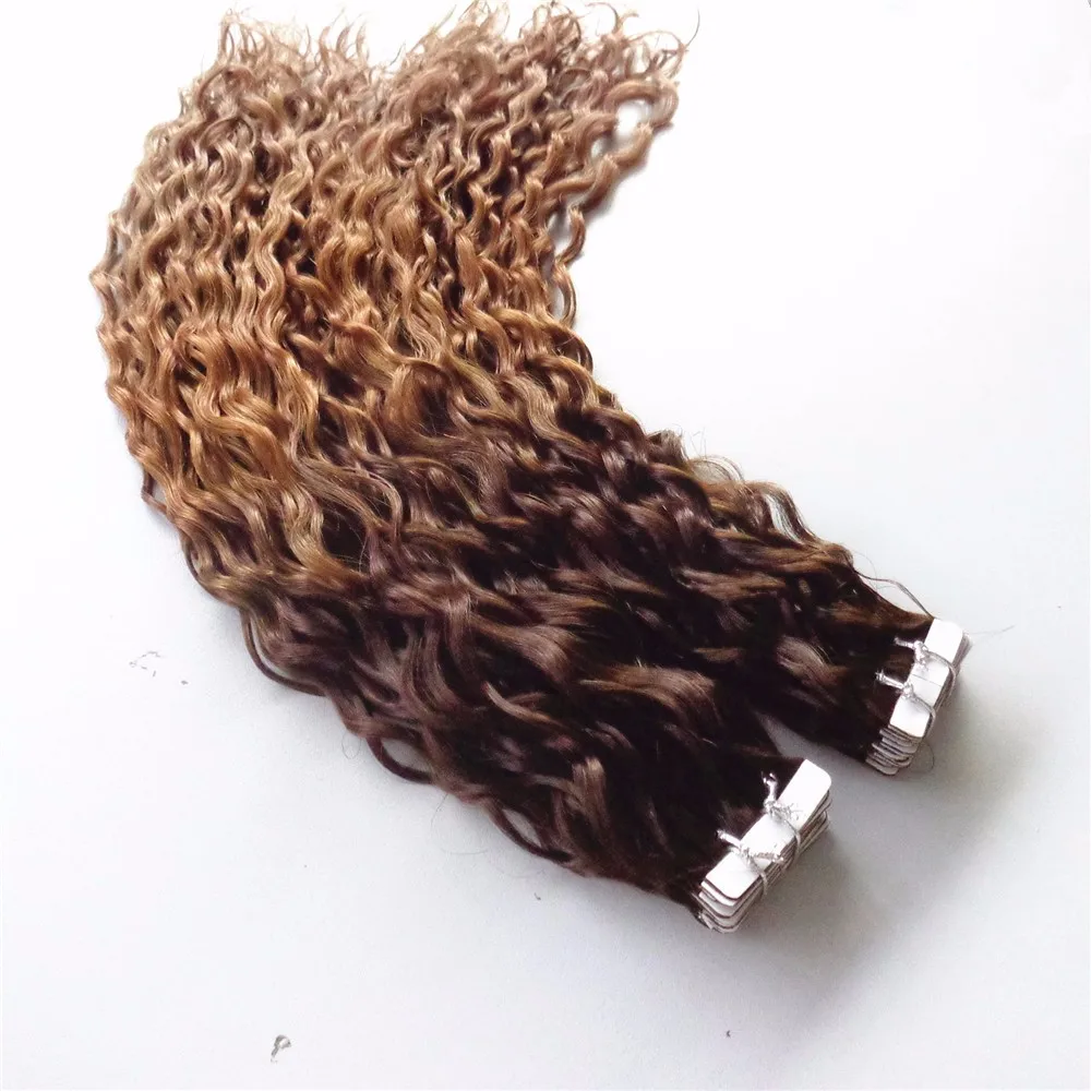 830inch Double Drawn Remy Kinky Curly Ombre Tape Hair,Wholesale Cheap