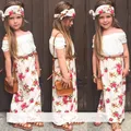 2016 Summer Girls Clothing Set T shirt dress scarf 3pcs set floral collar lace suit children