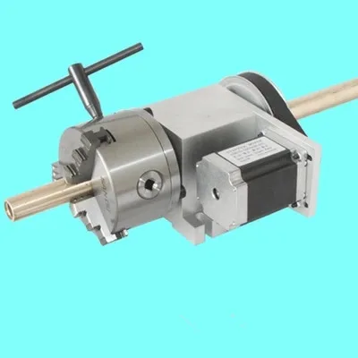 Hot Rotary Axis 4th Axis Dividing Head 4 Jaw 100mm Lathe Chuck Motor+Tailstock-6