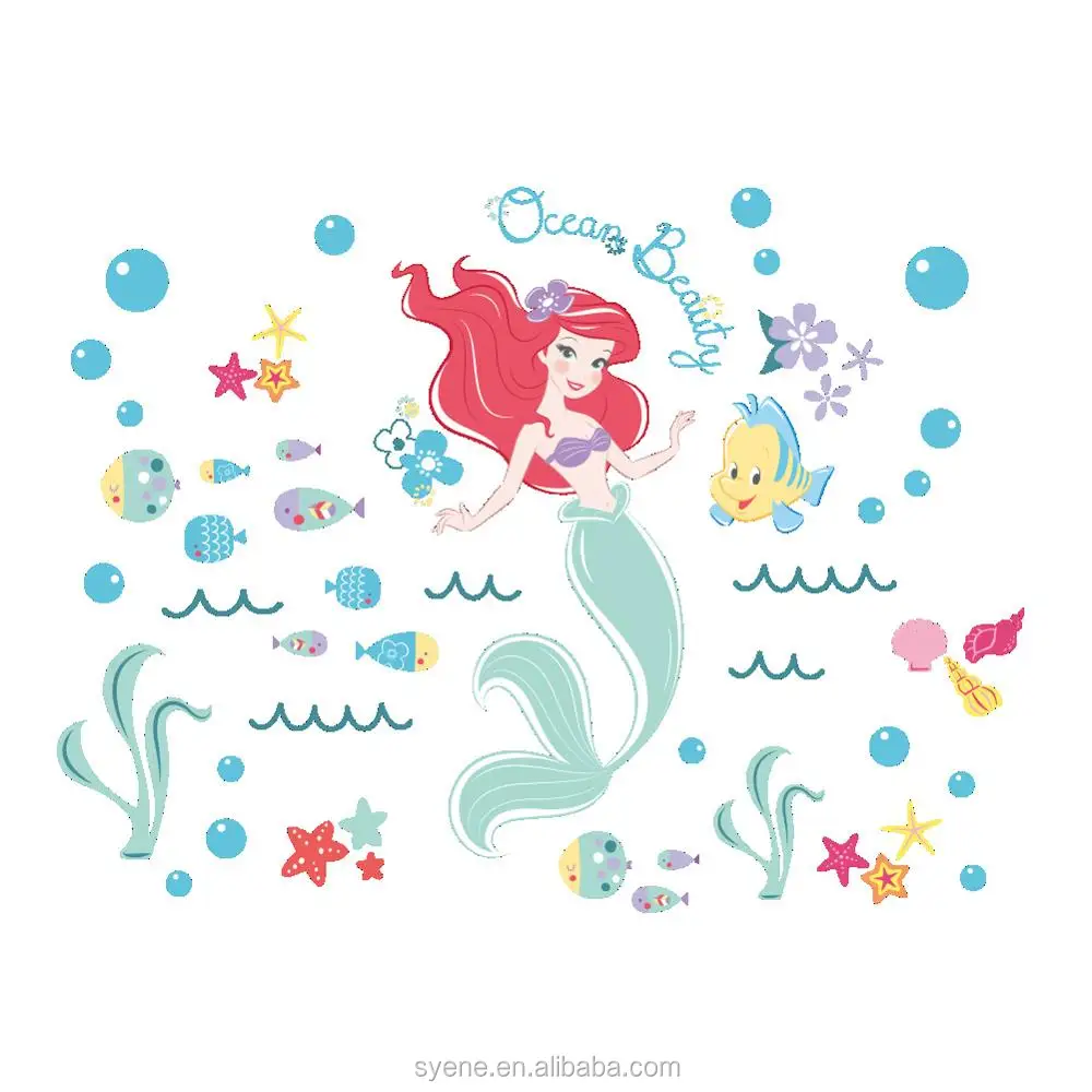 Syene 3d Art Wall Sticker Bedroom Mermaid Ikan Laut Dunia Decals