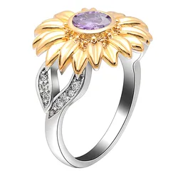 CZ stone ring jewelry women silver color cute sunflower gold crystal wedding rings for women gift dropshipping