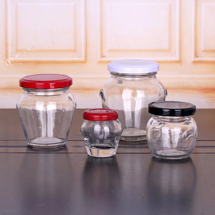 hot sell 4oz 8oz 10oz round clear glass food pickle jar with ear metal lug cap