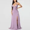 Custom Elegant Violet Women Chiffon Crocheted Lace Spaghetti Straps Long Simple Evening Dress