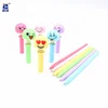 new design school office funny toy gift smiling face pen bouncing head spring shake jump plush emoji doll pen