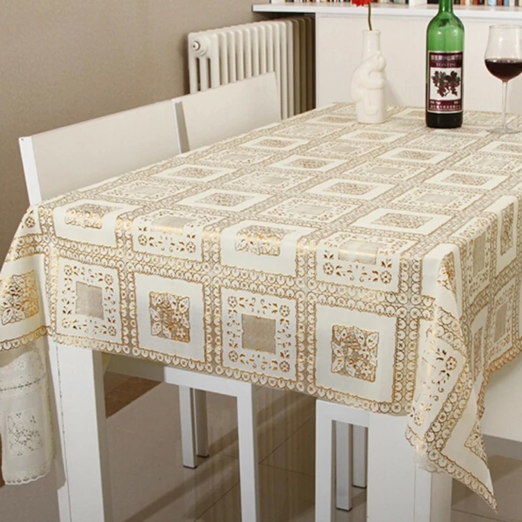 2022 Plastic Lace Pvc Tablecloth Rolls,Pvc Lace Gold Tablecloth Factory