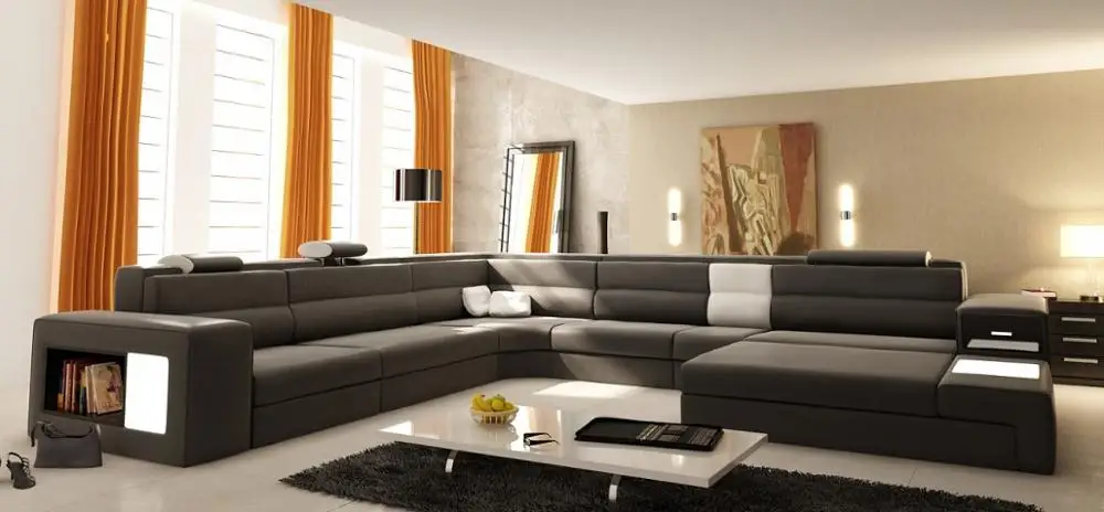 Genuine leather living room classy design sectional modern sofa set