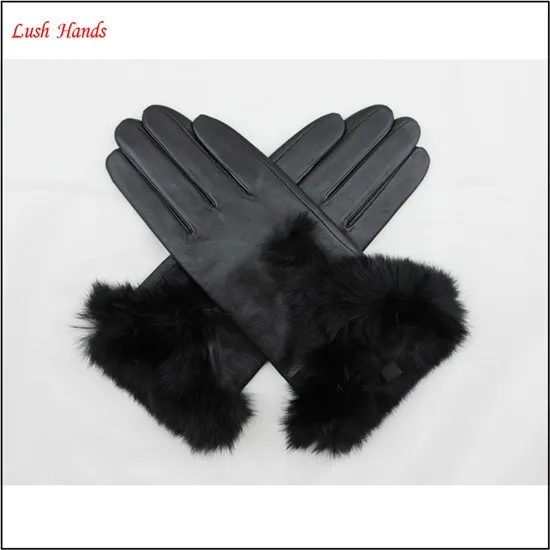 Women's Silk Lined Hairsheep Leather Gloves with Fur Cuffs