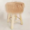 4 legged round faux fur long hair cover wooden stool